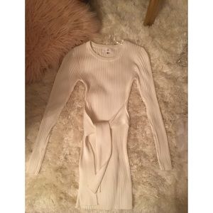 Ribbed Knit Tie Front Mini Dress